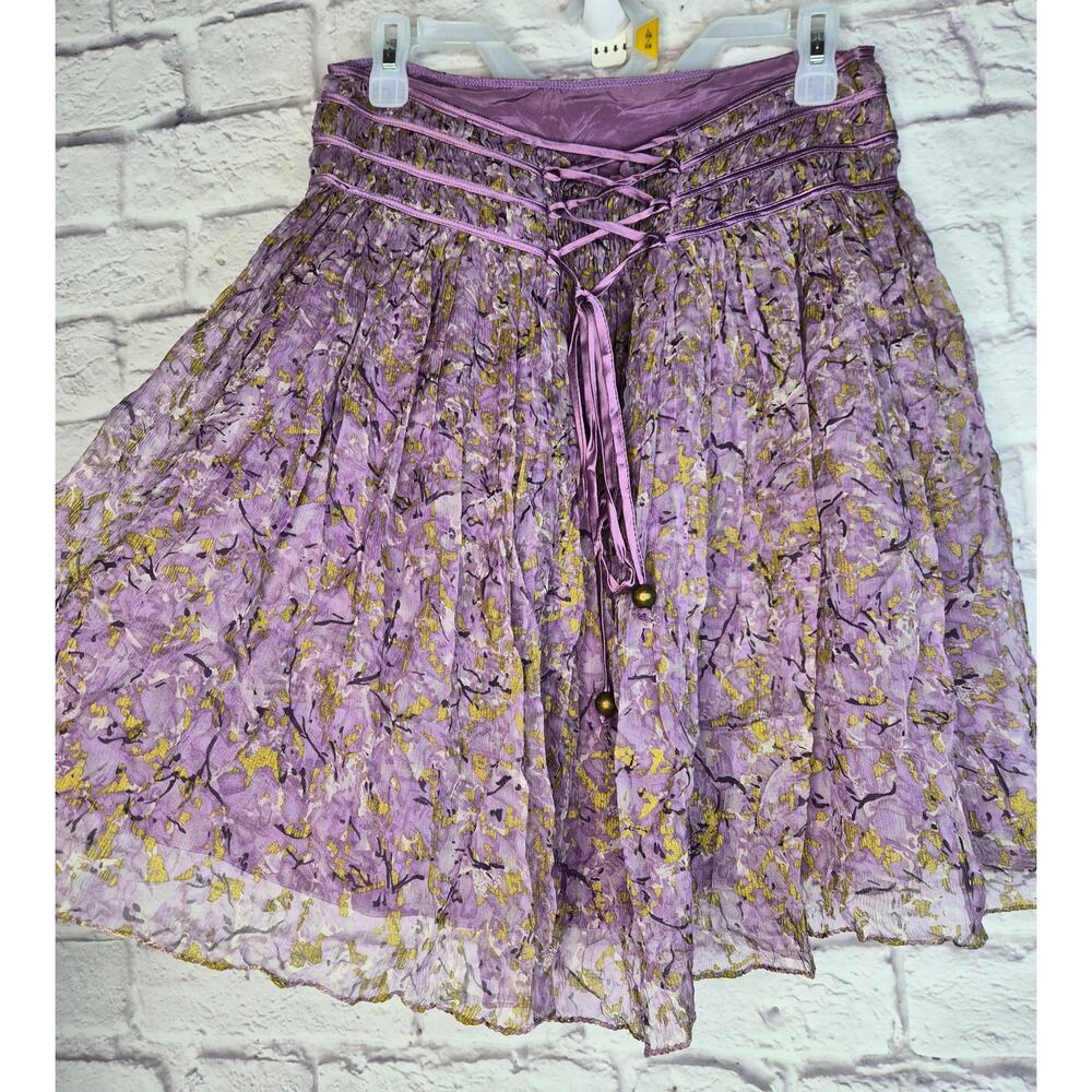 Y2K Development by Erica Davies 100% Silk Corset Waist Skirt Purple Floral Sz 2